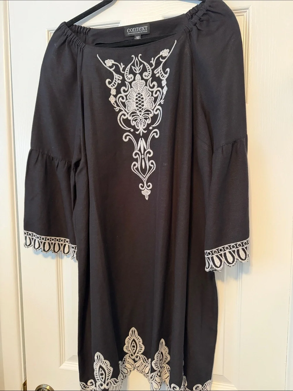 Context Black Tunic with White Embroidered Trim